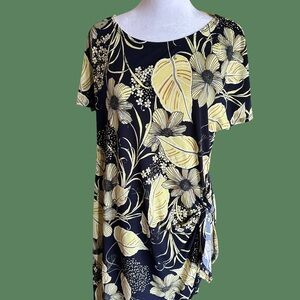 Robbie Bee Black and Yellow Floral Side-Tie summer dress/coverup